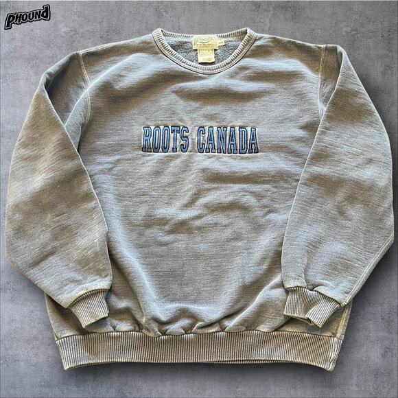 Vtg Roots Athletics Blue M Brand Spellout Canada Pullover - Picture 1 of 8